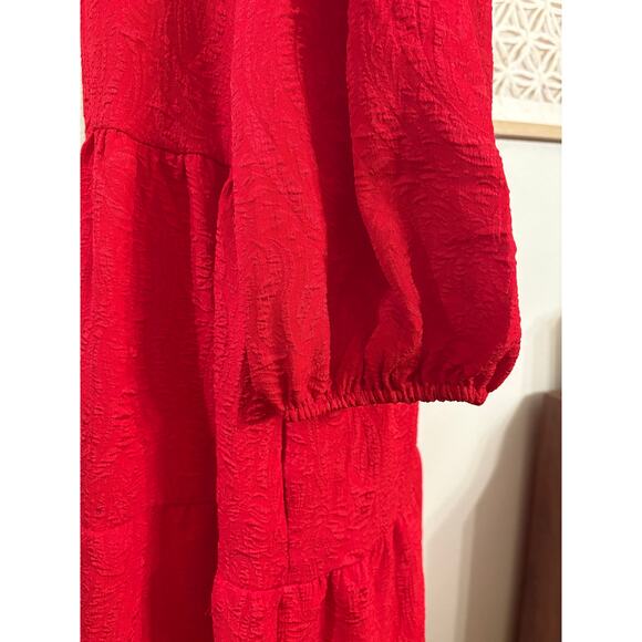 AVA & VIV Red Tiered Long Maxi Dress | Short Sleeve Shimmery Party Holiday | 1X - Picture 4 of 10